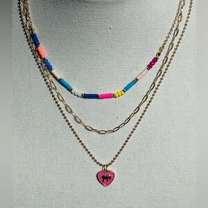 Layered Multicolor Beaded, Small Paperclip And Gold Bead With Pink Heart